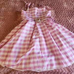 Pink Gingham Kids Dress with Bow Detail